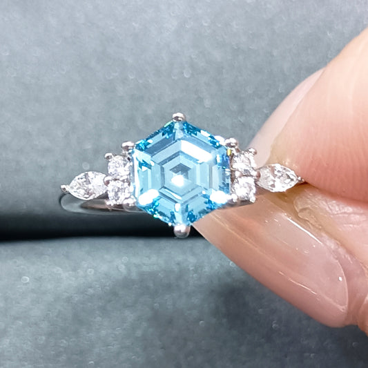 S925 Sterling Silver Women's Ring, Pure Silver, 7*7 Hexagonal Flame Colorful Gem Ruby Ring, High-End High Carbon Diamond Ring