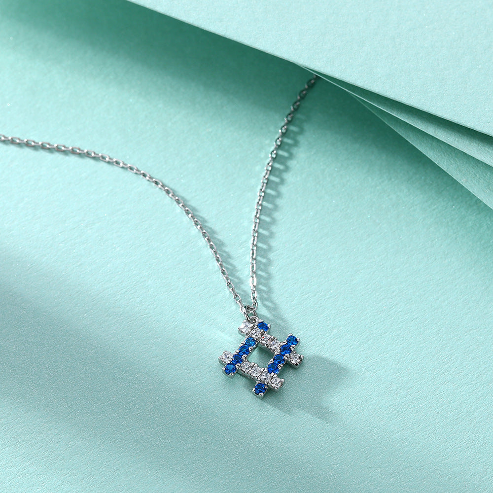 S925 sterling silver necklace with round blue zircon row diamond pendant, women's light luxury simple niche design necklace