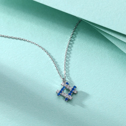 S925 sterling silver necklace with round blue zircon row diamond pendant, women's light luxury simple niche design necklace