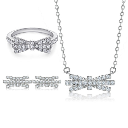 European and American Jewelry Set Ring Stud Earrings Necklace for Women Bowknot S925 Sterling Silver Jewelry Set 3set