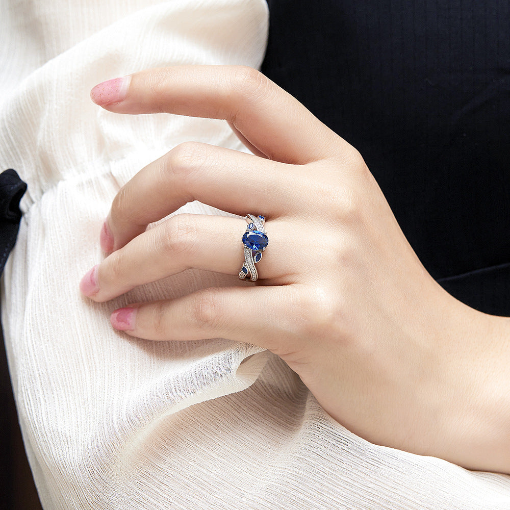 s925 sterling silver rings Fashion rings for women with a design sense Blue zircon rings ...