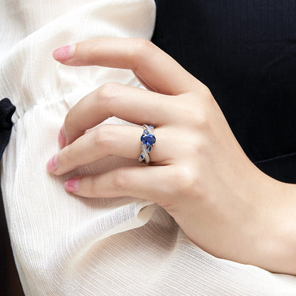 s925 sterling silver rings Fashion rings for women with a design sense Blue zircon rings ...