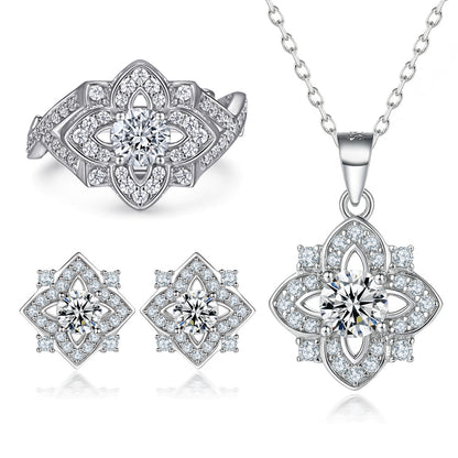 S925 sterling silver jewelry set, vintage ring, eight-pointed star earrings, niche zircon necklace, three-piece jewelry set