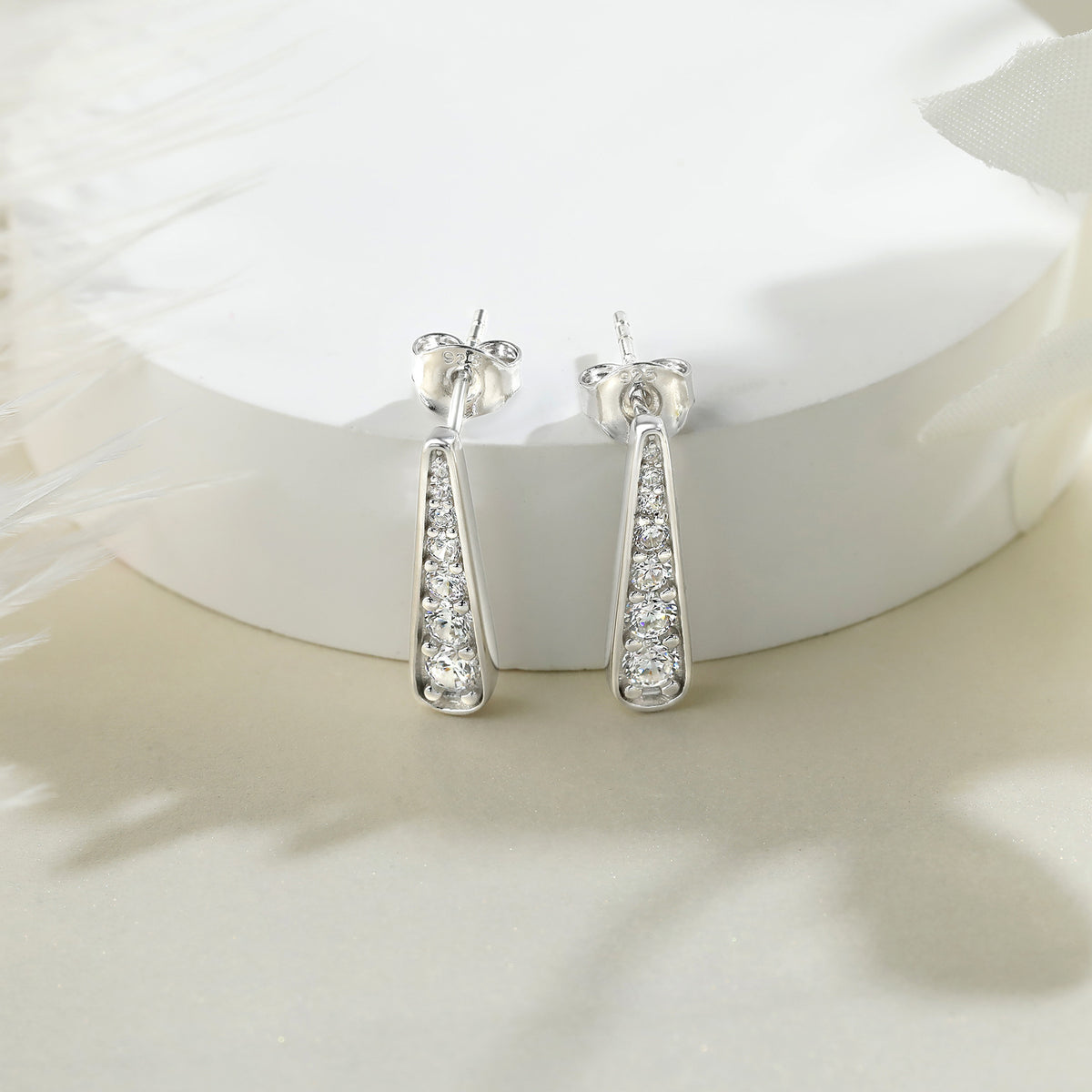 S925 Pure silver tassel stud earrings necklace earring jewelry set niche jewelry three-piece ring set