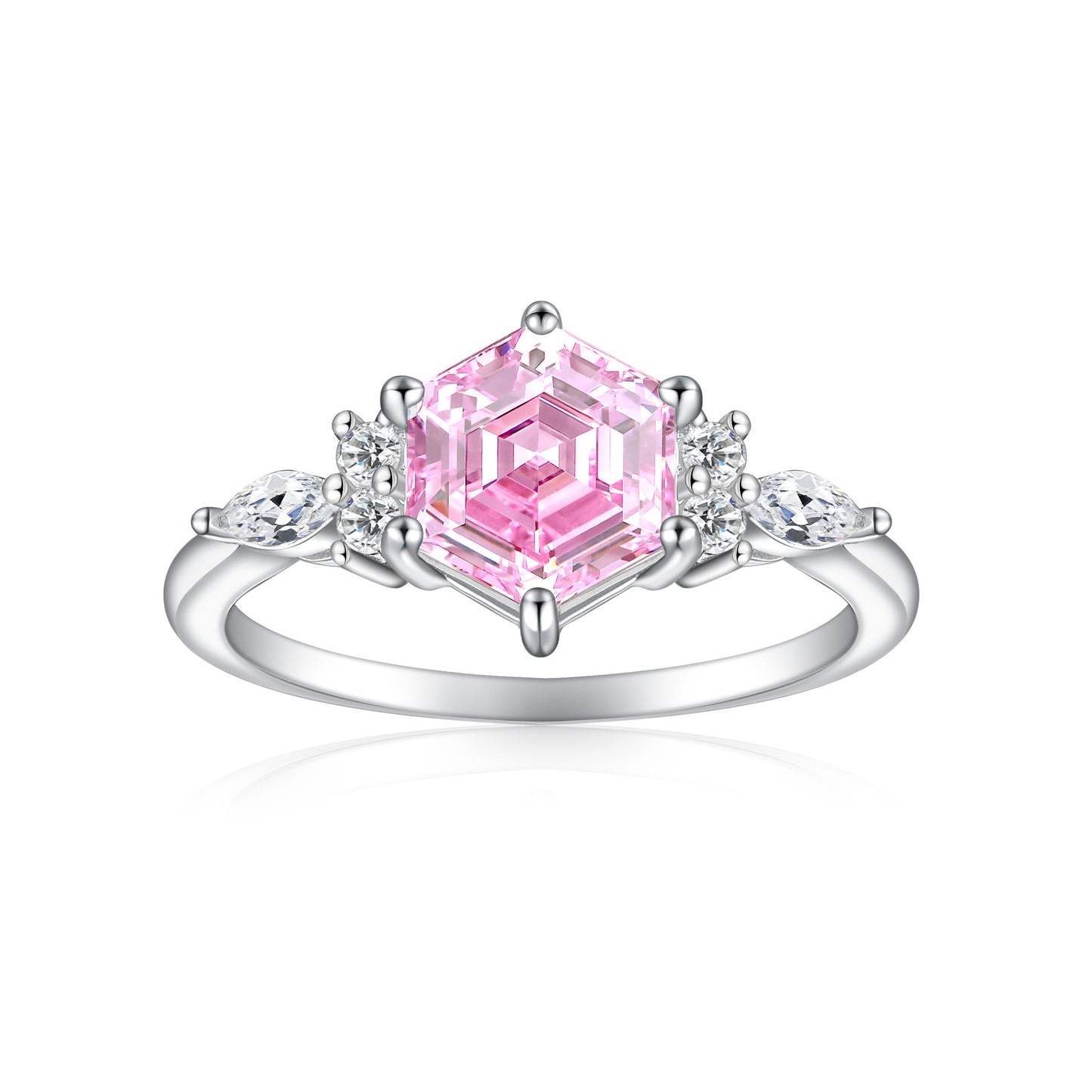 S925 Sterling Silver Women's Ring, Pure Silver, 7*7 Hexagonal Flame Colorful Gem Ruby Ring, High-End High Carbon Diamond Ring