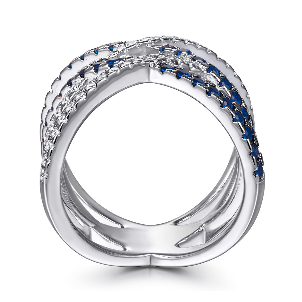 S925 Sterling Silver New European and American Style Ring, Fashionable Trendy Ring, Niche Design Zircon Cross Ring for Women, In Stock