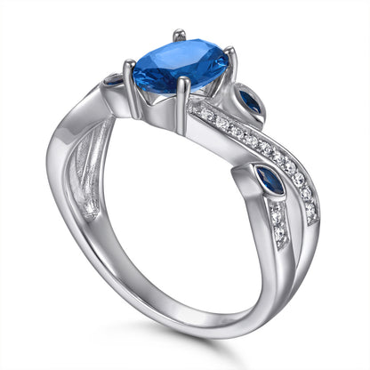 s925 sterling silver rings Fashion rings for women with a design sense Blue zircon rings ...