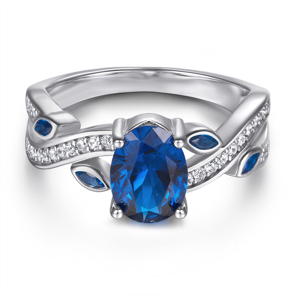 s925 sterling silver rings Fashion rings for women with a design sense Blue zircon rings ...