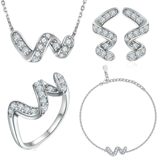 Cross-border European and American S925 sterling silver jewelry set high-end four-piece set Cartier-style ring stud earrings European and American necklace bracelet
