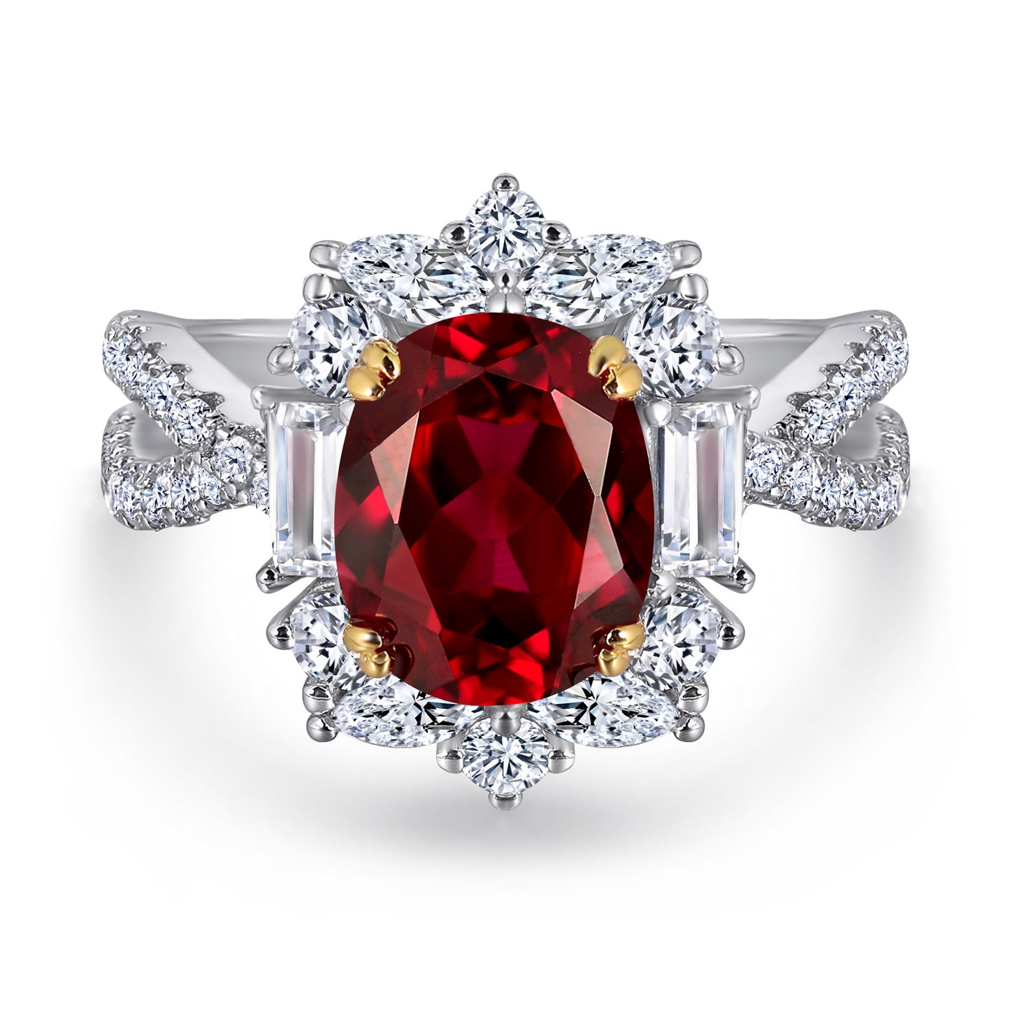 S925 Pure Silver Fashion Jewelry Set, Ring, Stud Earrings, Necklace Three-Piece Set, Oval Ruby Jewelry Set