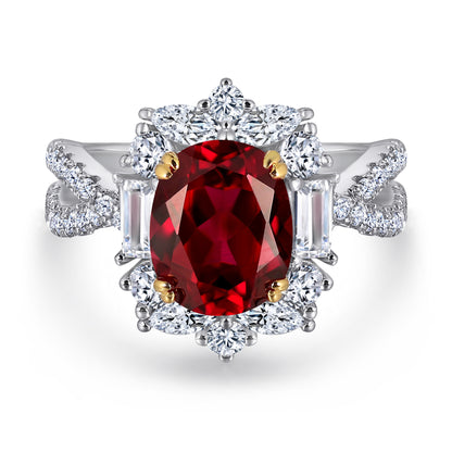 S925 Pure Silver Fashion Jewelry Set, Ring, Stud Earrings, Necklace Three-Piece Set, Oval Ruby Jewelry Set