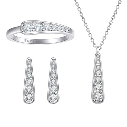 S925 Pure silver tassel stud earrings necklace earring jewelry set niche jewelry three-piece ring set