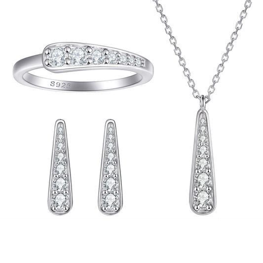 S925 Pure silver tassel stud earrings necklace earring jewelry set niche jewelry three-piece ring set
