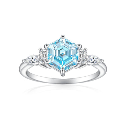 S925 Sterling Silver Women's Ring, Pure Silver, 7*7 Hexagonal Flame Colorful Gem Ruby Ring, High-End High Carbon Diamond Ring