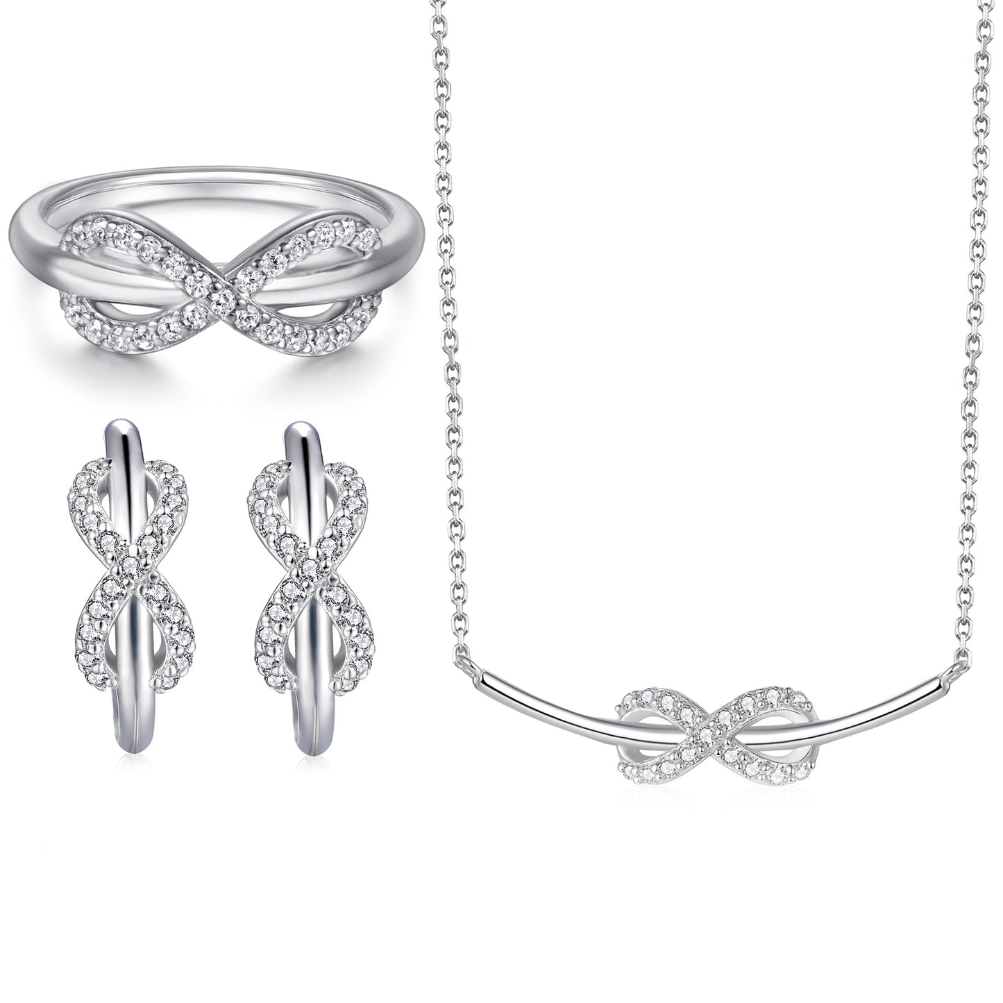 Hot-selling ring, earrings, necklace, European and American style S925 sterling silver jewelry set, three-piece set, niche design