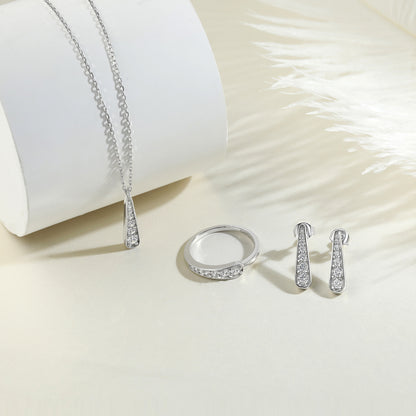 S925 Pure silver tassel stud earrings necklace earring jewelry set niche jewelry three-piece ring set
