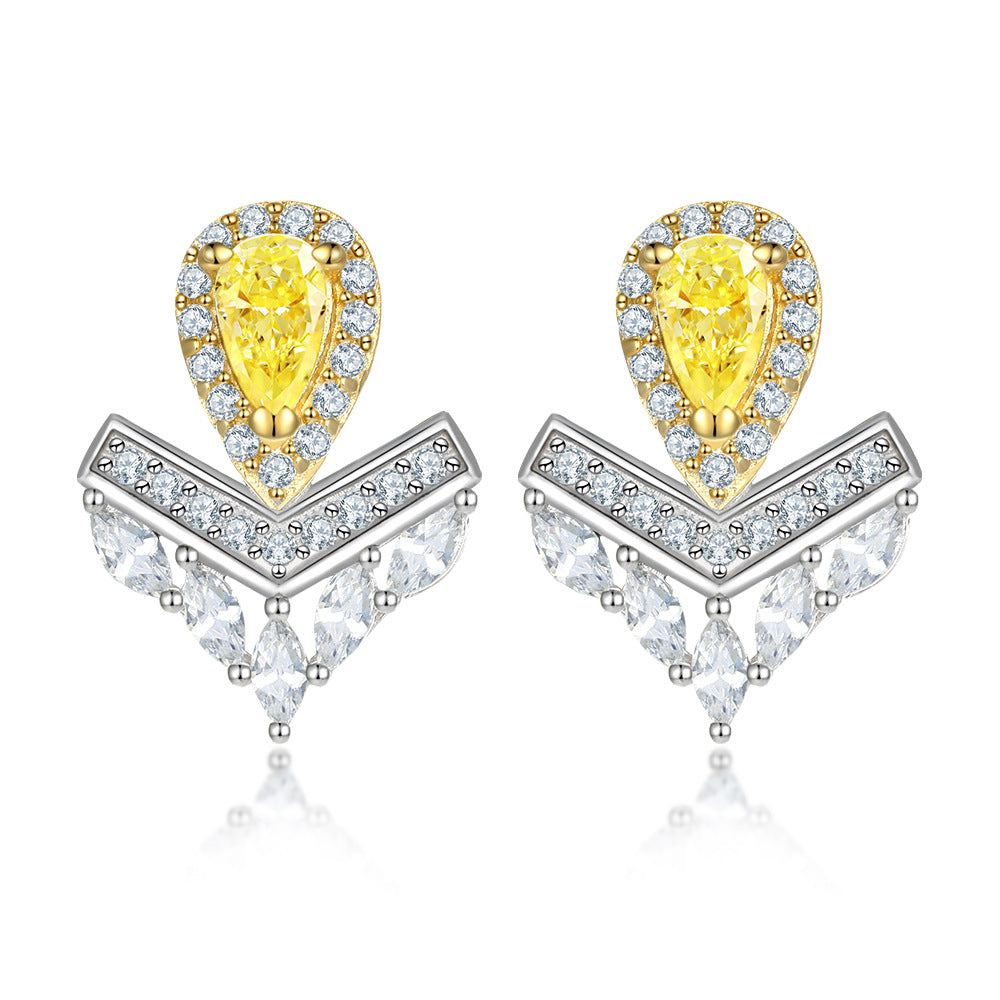Crown Jewelry Set Water Drop-Shaped Yellow Zircon Ring Earrings Necklace Three-Piece Set S925 Sterling Silver Jewelry Set for Women