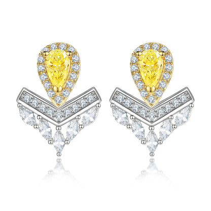 Crown Jewelry Set Water Drop-Shaped Yellow Zircon Ring Earrings Necklace Three-Piece Set S925 Sterling Silver Jewelry Set for Women